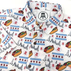 Barstool Sports Tropical Bros Mens Large Chicago Hot Dog Skyline Button Up Shirt